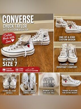 Converse Chuck Taylor All Star Lift Platform High Top “Made With Love” Heart 7